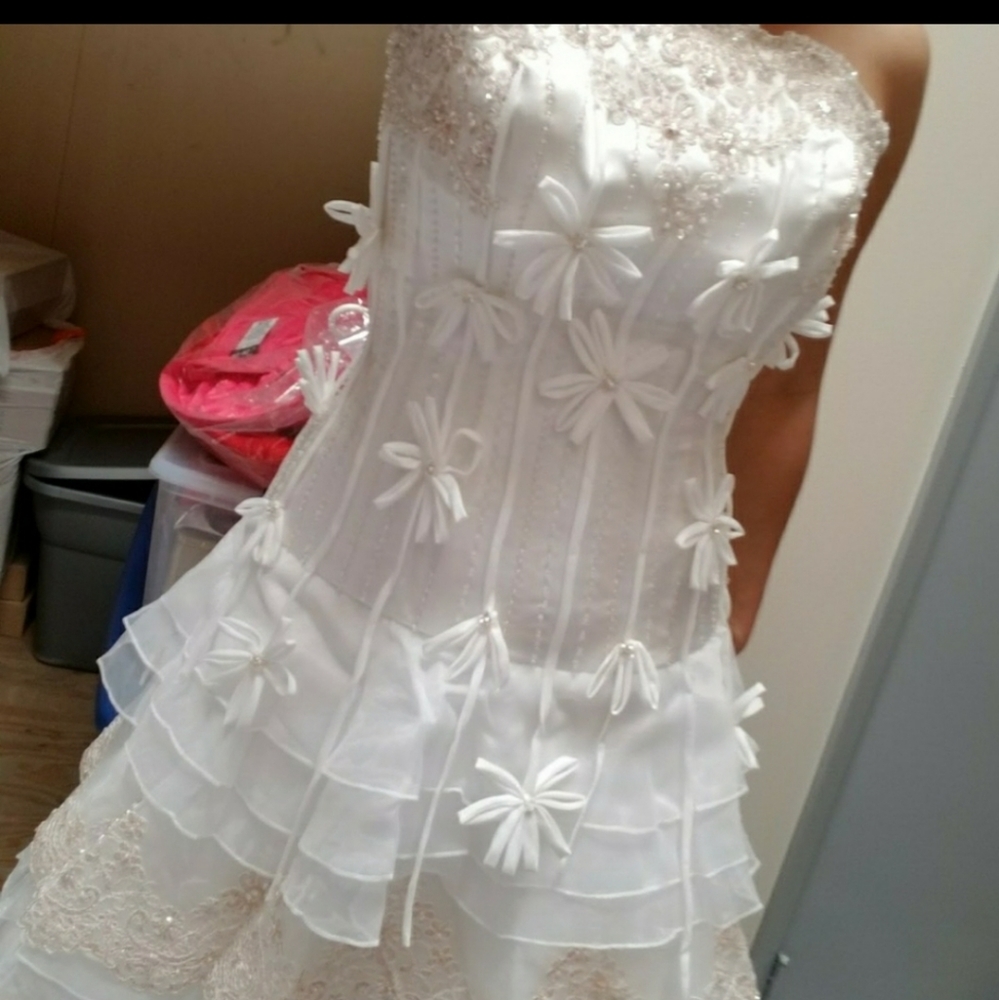 3d flower light pink wedding dress